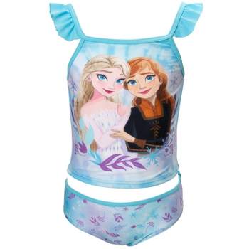 Disney Frozen Princess Anna Elsa Little Girls Tankini Top And Bikini Bottom  Tie Dye Blue 4 : Target
