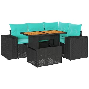 vidaXL 5 Piece Patio Sofa Set with Cushions Black Poly Rattan - 1 of 4