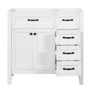 ORRD 36" Bathroom Vanity Base Only, White Cabinet with Drawers, Solid Wood Frame & MDF Storage Unit - 1 of 4