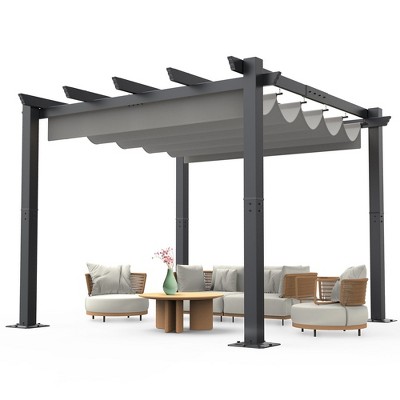 10x10 Ft Outdoor Aluminum Pergola with Upgraded Retractable Canopy, Outdoor Shelter Suitable for Gardens, Backyard, Lawn, Deck - Grey.