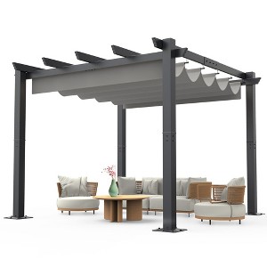 10x10 Ft Outdoor Aluminum Pergola with Upgraded Retractable Canopy, Outdoor Shelter Suitable for Gardens, Backyard, Lawn, Deck - Grey. - 1 of 4