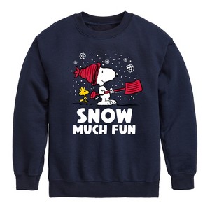 Boys' - Peanuts - Snoopy and Woodstock Snow Much Fun Graphic Long Sleeve Fleece Sweatshirt - 1 of 4