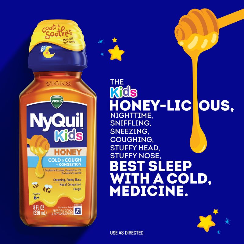 Vicks Kids NyQuil Honey Cold &#38; Cough Medicine Liquid - 8 fl oz, 4 of 13