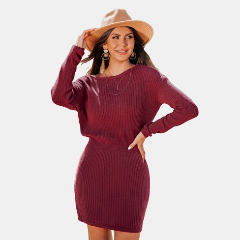 Women's Rib One-shoulder Sweater Dress - Cupshe-s-red : Target