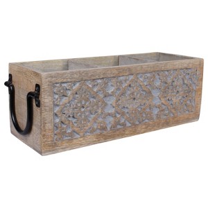 Mela Artisans 3-Slot Wooden Desk Organizer, Work Desk, Bathroom, Cutlery Caddy, Pencil Caddy, Office Supplies Organizer, Grey Over Natural/Black - 1 of 4