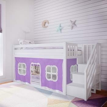 Max & Lily Twin Low Bunk Bed with Staircase and Curtains