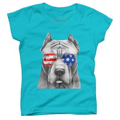 Girl's Design By Humans American Pitbull With Sunglasses By T-Shirt