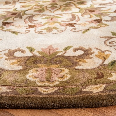 Beige and Green Hand-Tufted Wool Runner Rug