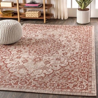 Rozetta Boho Medallion Red and Taupe 8' x 10' Reversible Outdoor Rug