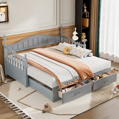 Twin Size Wooden Daybed with Twin Size Trundle, Extendable Daybed with Two Storage Drawers 4S - ModernLuxe