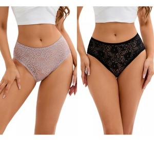 INSPIRE CHIC 2 Pcs Women's Breathable Briefs Regular & Plus Size Hipster Panties Mid-Waisted Underware - 1 of 4