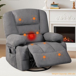 360° Swivel Recliner Chairs w/ Vibration Massage & Heating, Plush Chenille Upholstered Reclining Chair - 1 of 4