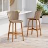 Christopher Knight Home Helen Outdoor Rustic Acacia Wood and Rattan Armless Bar Stools (Set of 2) - 2 of 4