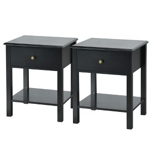 Costway 2PCS Nightstand  Drawer Shelf Storage Display Black - 1 of 4