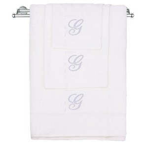 BC BARE COTTON Monogrammed Towel Set, Personalized Gift, Set of 3 - White - Silver Script - 1 of 4