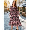 INSPIRE CHIC Women's Long Sleeve Floral V Neck Boho Ruffle Tiered Flowy Chiffon Midi Dress with Pocket - 3 of 4