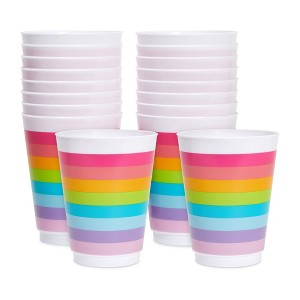 Sparkle and Bash 16 Pack Plastic Tumbler Cups for Kids, Rainbow Party Supplies (16 oz) - 1 of 4