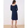 cheibear Womens Casual Round Neck Maternity Long Sleeve Loungewear Dress with Pockets - 3 of 4