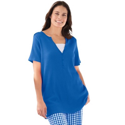 Woman Within Women's Plus Size Split-Neck Henley Thermal Tee