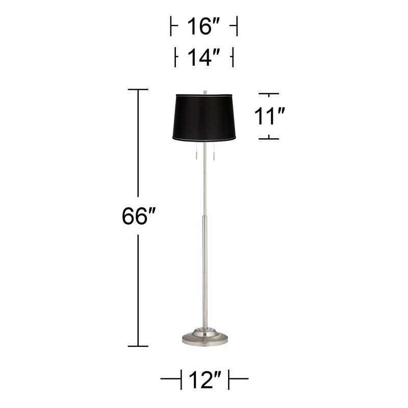 360 Lighting Abba Modern Floor Lamp Standing 66" Tall Brushed Nickel Silver Black Satin Tapered Drum Shade for Living Room Bedroom Office House Home, 4 of 5