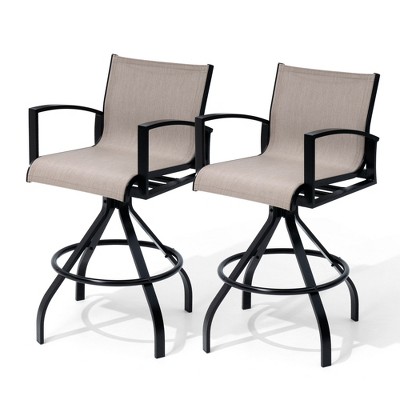 Pellebant 2pc Sunbrella Outdoor Swivel Bar Stools Aluminum Patio Counter Height Barstools