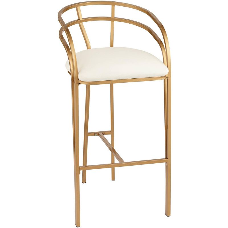 55 Downing Street Tanner Gold Metal Bar Stool 30" High Modern White Upholstered Fabric Cushion with Low Backrest Footrest for Kitchen Counter Height, 1 of 10