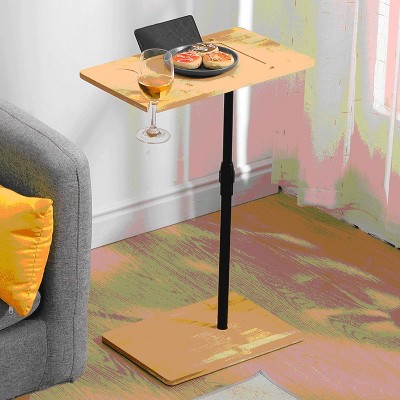 KTMBDW C-Shaped End Table, Side Table for Sofa, Couch Table with Metal Frame, Small TV Tray Table for Living Room, Bedroom, Natural