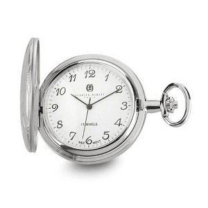 Black Bow Jewelry Charles Hubert Chrome Finish Brass Basketweave 42mm Pocket Watch - 1 of 4