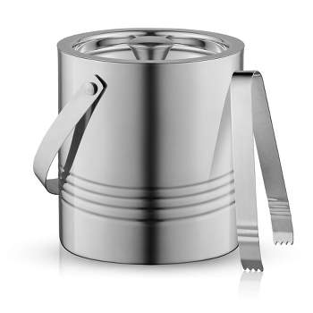 JoyJolt Metal Double Wall Ice Bucket with Lid, Ice Tongs and Strainer 3L Insulated Ice Bucket