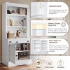 Tall Bookshelf And Bookcase-Freestanding Pantry Cabinet With LED Lights-Solid Wood-With Door And Open Shelves-For Living Room-Home Office-White - 4 of 4