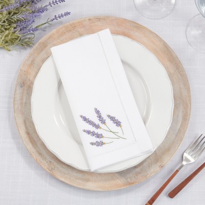 White Cotton Embroidered Lavender Napkins Set of 6