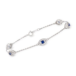 Ross-Simons 0.75 ct. t.w. CZ and .40 ct. t.w. Simulated Sapphire Evil Eye Station Bracelet in Sterling Silver - 1 of 4