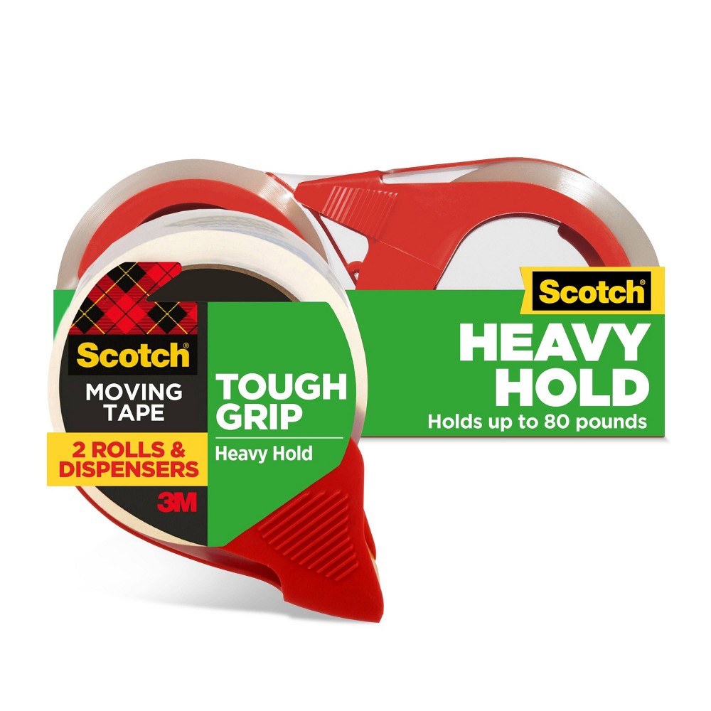 Photos - Accessory Scotch 2ct Tough Grip Moving Tape with Dispenser: Clear Packing Tape for Moving Supplies & Boxes, 1.88" x 1375"