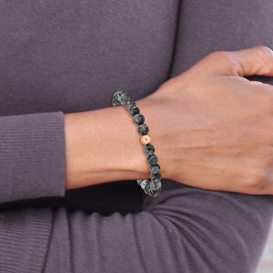 Chisel Stainless Steel Polished Rose IP-plated 6mm Spectrolite Beaded Stretch Bracelet - 1 of 4