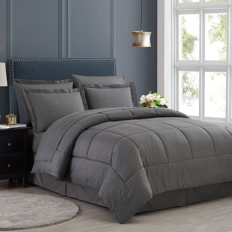 8 Piece Embossed Dobby Stripe Bed In A Bag All Season Complete Set - Sweet Home Collection™, 1 of 6