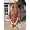 INSPIRE CHIC Women's Chiffon Floral Design Ruffled 3/4 Sleeve Round Neck Casual Blouse - 4 of 4