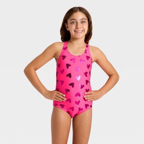 Cat & Jack Girls' Cutie Hearts One Piece Swimsuit - Cat & Jack™ Pink XS