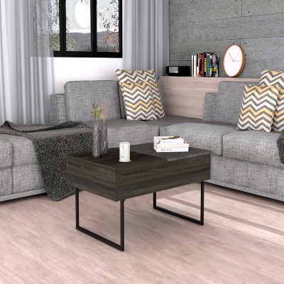Lift Top Coffee Table, One Drawer, Two Legs, Carbon Espresso / Onyx