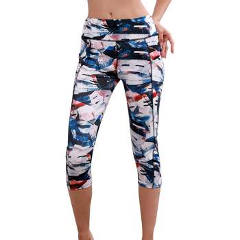 Anna-Kaci Women's Printed High Waisted Blue White Yoga Gym Stretchy Capri Pants Leggings- Small ,Style 2