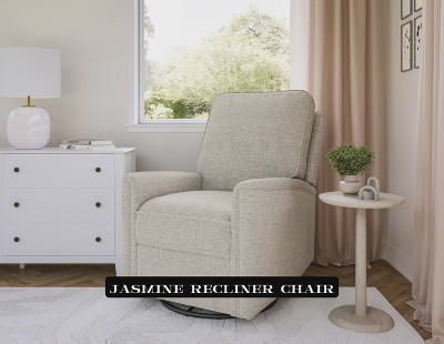 Soothing Spot Blue Swivel Recliner with Wooden Accents