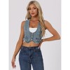 Allegra K Women's Vintage Button-Up Sleeveless Cropped Jean Waistcoat Vest - 2 of 4