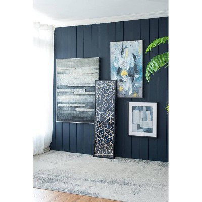 Set of 2 Blue Geometric Abstract Canvas Prints with Black Frames
