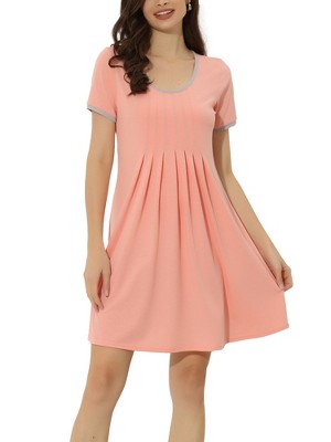 cheibear Women's U Neck Short Sleeve Lounge Dress Pajama Nightgown