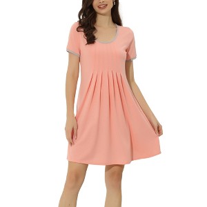 cheibear Women's U Neck Short Sleeve Lounge Dress Pajama Nightgown - 1 of 4