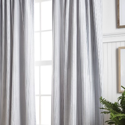 Indigo and Gray Extended Stripe Blackout Cotton Drapes, Set of 2