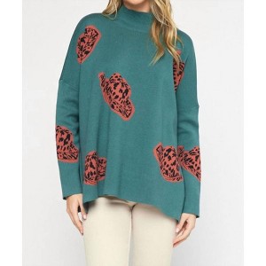 Women's Alexandra Cow Hat Mock Neck Long Sleeve Sweater Top - entro - 1 of 4