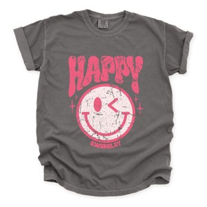 Simply Sage Market S.W.Smiley Pink Smiley Distressed Garment Dyed Tee - 1 of 4