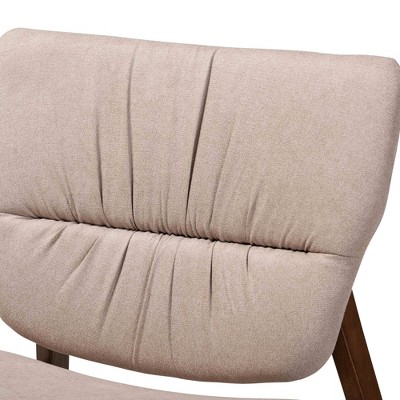 Beige and Walnut Brown Leather Wood Slipper Chair
