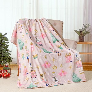 50 x 60 Inches Pink Nutcracker Christmas Throw Blanket Cute Soft Warm Lightweight Christmas Blanket - 1 of 4