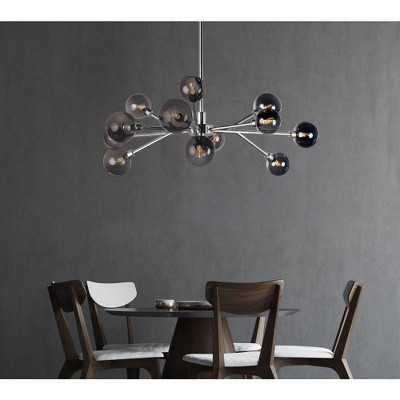 Polished Chrome Sputnik-Inspired 12-Light LED Chandelier with Smoke Glass Shades